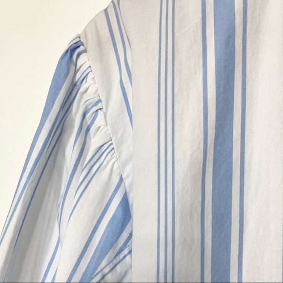 Zara V-Neck Striped Balloon Sleeve High Low Blouse Size M - Picture 6 of 15